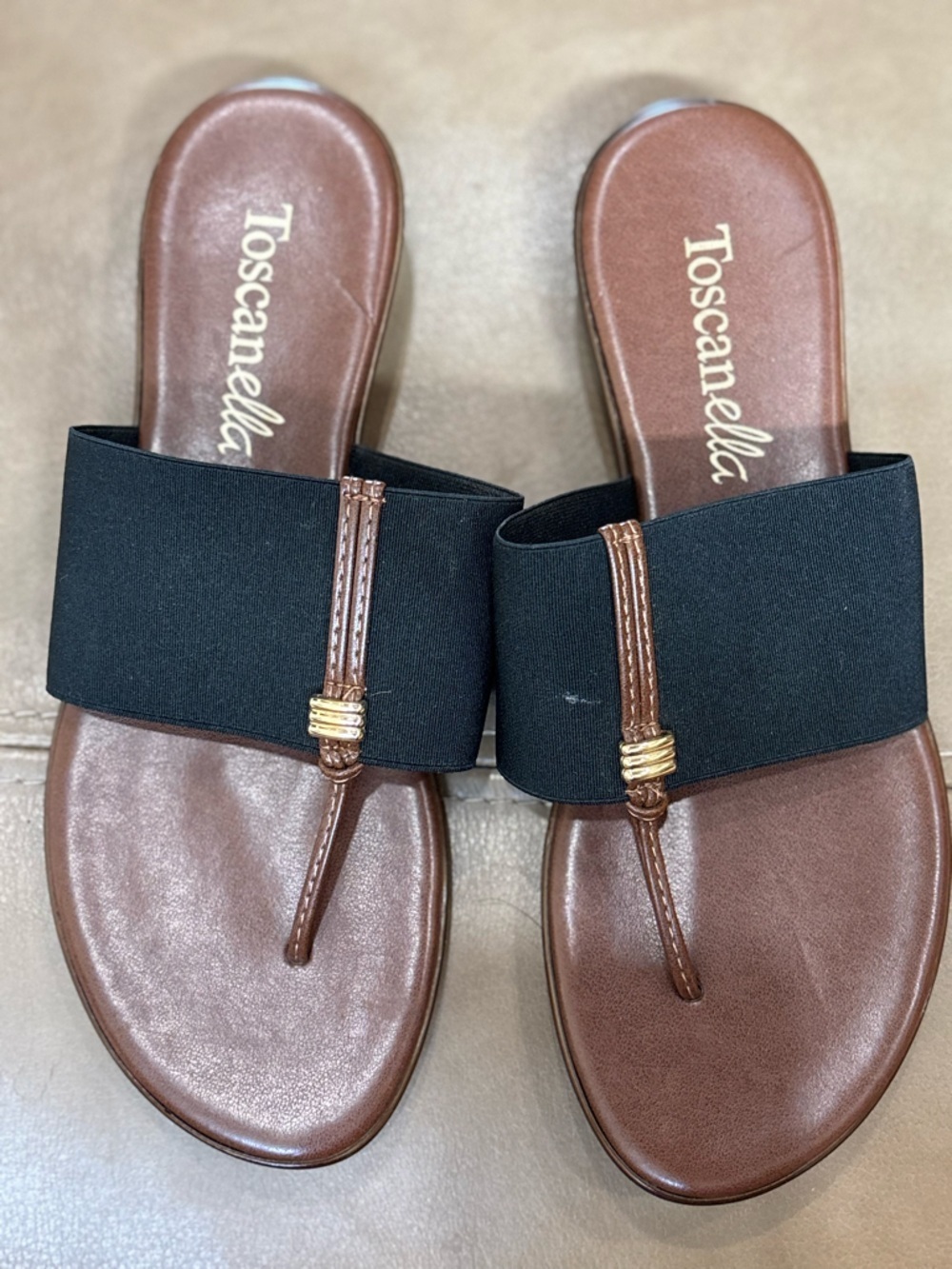 Minimalist Black and Tan Slip-On Italian sandals - Picture 2 of 5